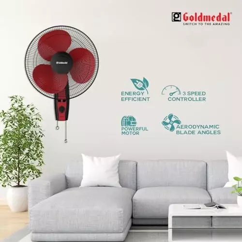 Goldmedal Dyno Wall Fan Red Black 400 mm, WFS250716DMRBA