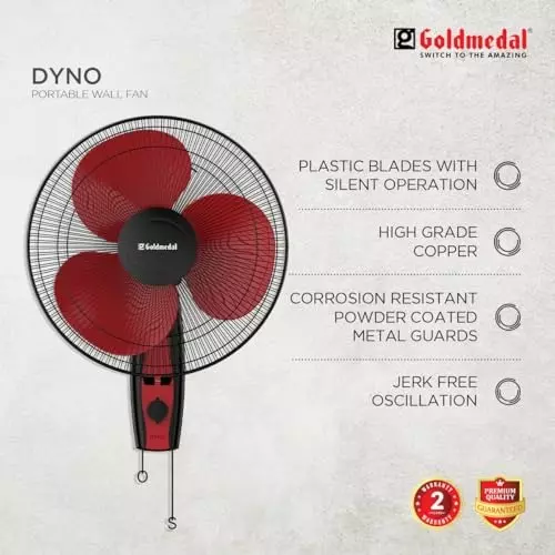 Goldmedal Dyno Wall Fan Red Black 400 mm, WFS250716DMRBA