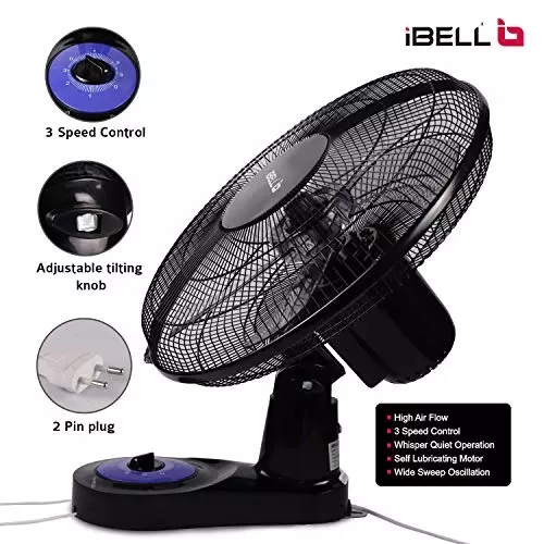 IBELL Premium Wall Fan 5 Blade 1350 RPM 228 mm (9 inch) Sweep Size 55 W Power Plastic Black, WF1980