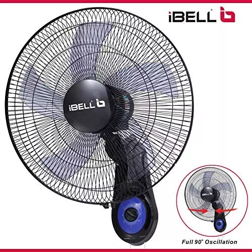 IBELL Premium Wall Fan 5 Blade 1350 RPM 228 mm (9 inch) Sweep Size 55 W Power Plastic Black, WF1980