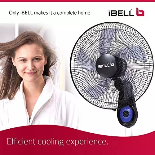 IBELL Premium Wall Fan 5 Blade 1350 RPM 228 mm (9 inch) Sweep Size 55 W Power Plastic Black, WF1980