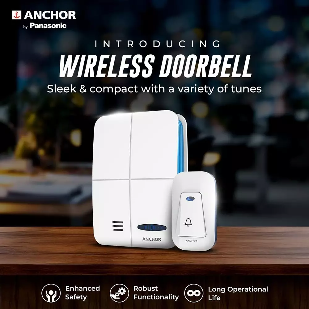 Anchor Smart Wireless Doorbell White & Blue PVC Plastic for Industrial and Home Use, 22760