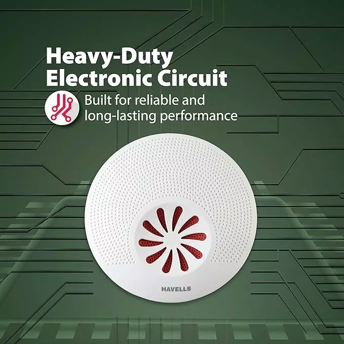 Havells Red Star Ding Dong Electronic Doorbell Round Shape in White and Red Plastic Body, AHNLXRR001