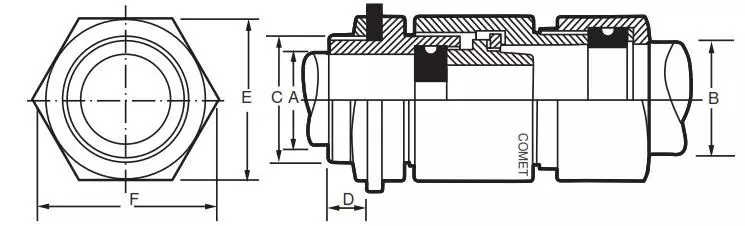 Comet CBW010A Double Compression Cable Gland Outer Dia 46.5-52.0 mm