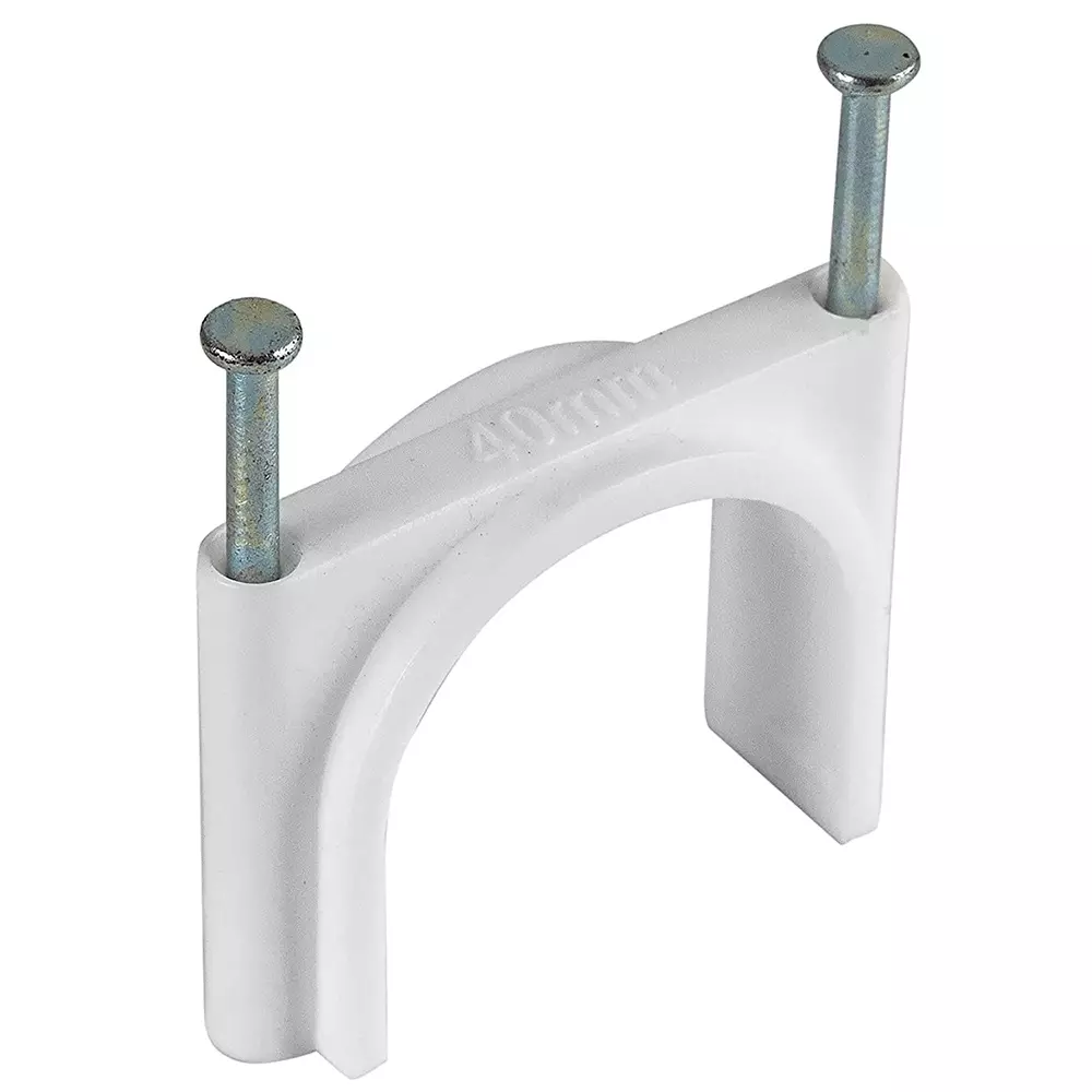 GENERIC Double Nail Pipe Cable Clips 50 mm White Wire Fastener with Metal Nails, Cord Holder Clamp Cable Protector (Pack of 50)