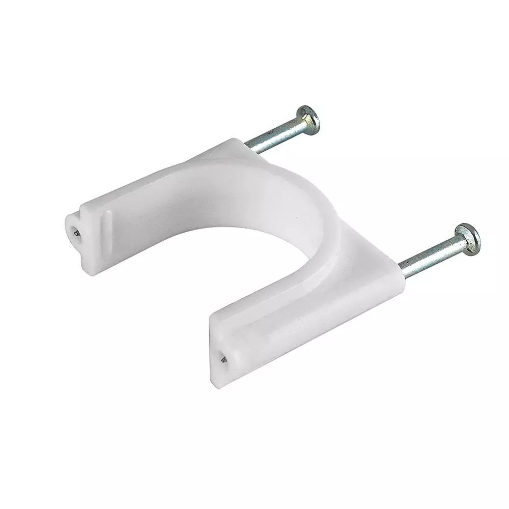 GENERIC Double Nail Pipe Cable Clips 50 mm White Wire Fastener with Metal Nails, Cord Holder Clamp Cable Protector (Pack of 50)