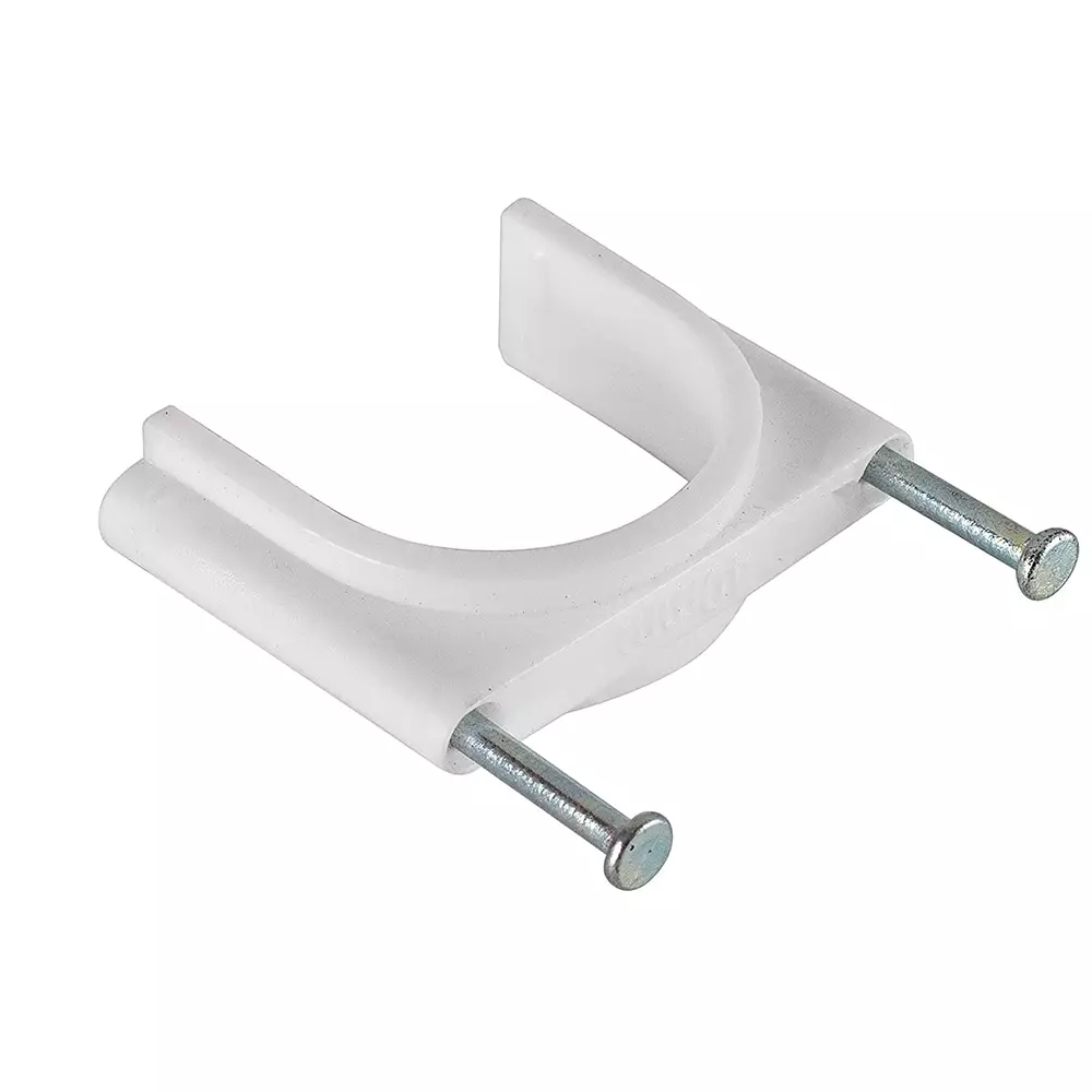 GENERIC Double Nail Pipe Cable Clips 50 mm White Wire Fastener with Metal Nails, Cord Holder Clamp Cable Protector (Pack of 50)