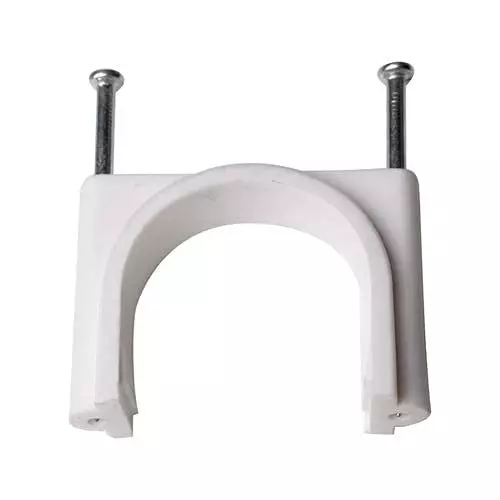 GENERIC Double Nail Pipe Cable Clips 50 mm White Wire Fastener with Metal Nails, Cord Holder Clamp Cable Protector (Pack of 50)