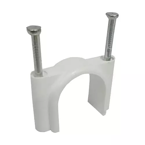 GENERIC Double Nail Pipe Cable Clips 50 mm White Wire Fastener with Metal Nails, Cord Holder Clamp Cable Protector (Pack of 50)