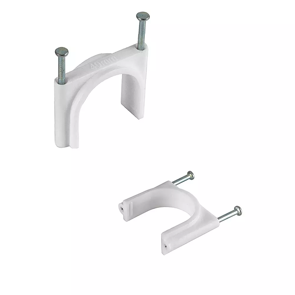 GENERIC Double Nail Pipe Cable Clips 50 mm White Wire Fastener with Metal Nails, Cord Holder Clamp Cable Protector (Pack of 50)