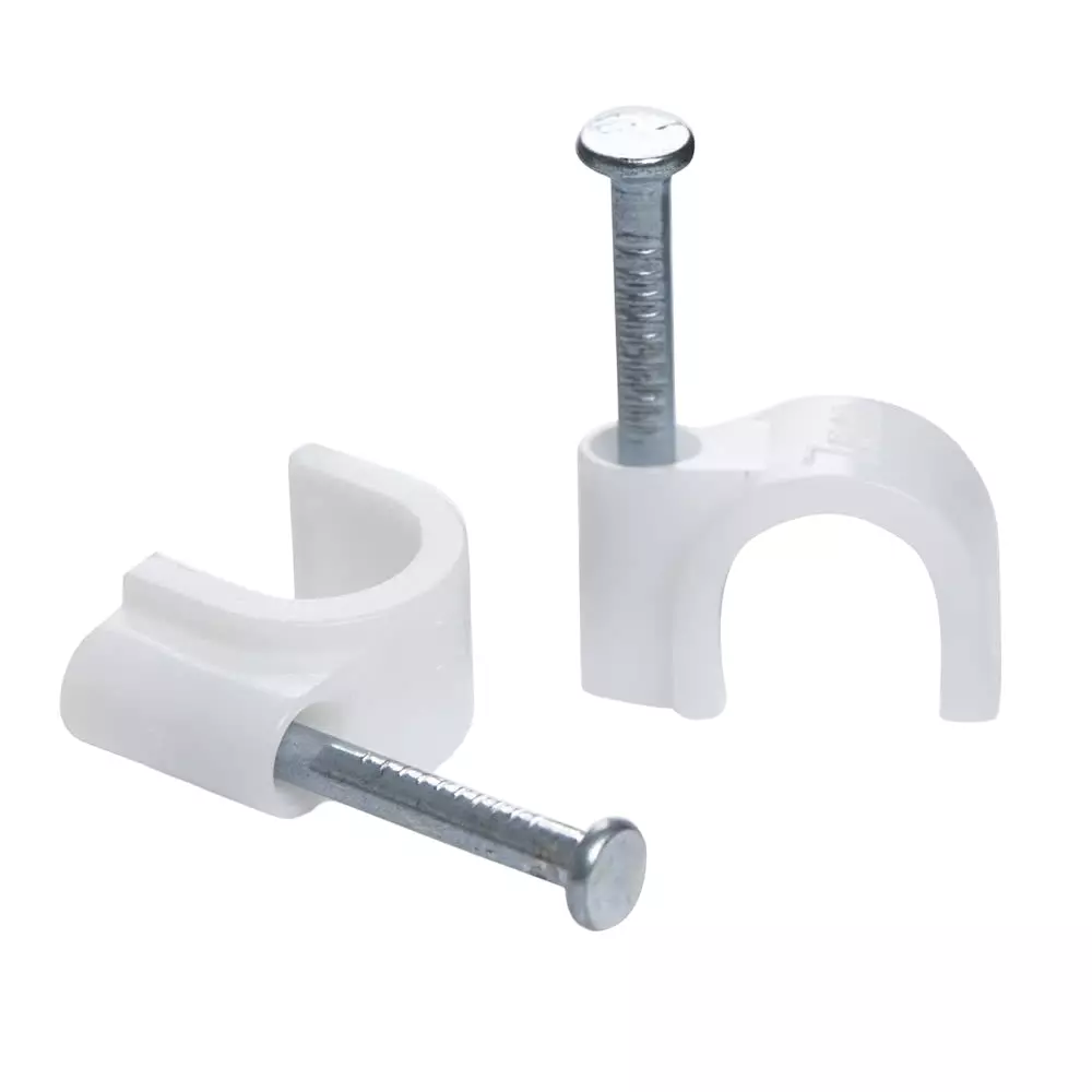GENERIC Wire Fastener Cable Clips with Metal Nail White 8 mm Size 20 mm Clip Size Silver Cable Organizer (Pack of 100 )