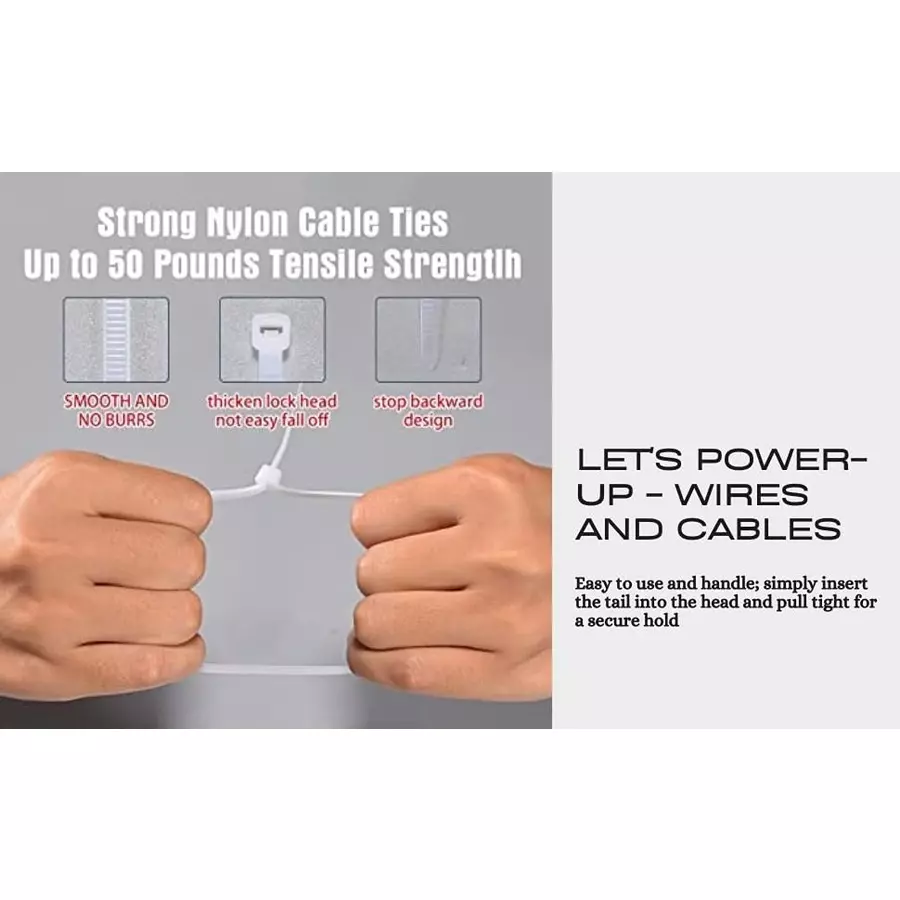 ELEGANT CASA Self-Locking Cable Ties Nylon (Teeth Grip) 150x3.6 mm Heavy-Duty, Strong Hold White (Pack of 400)