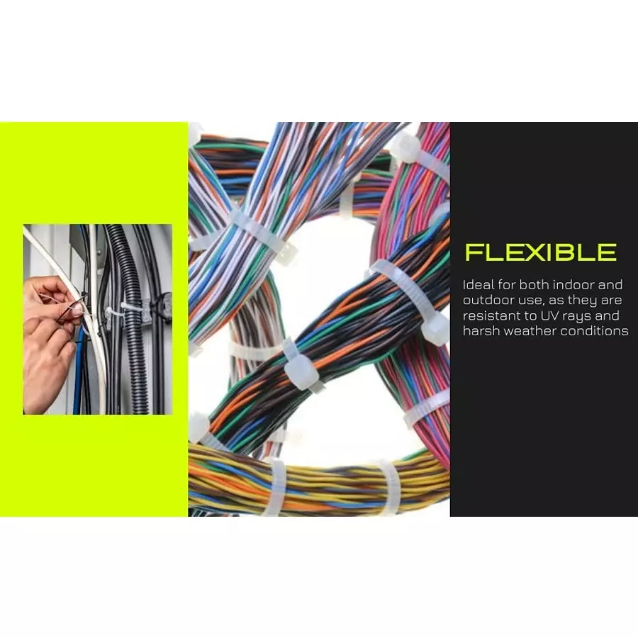 ELEGANT CASA Self-Locking Cable Ties Nylon (Teeth Grip) 150x3.6 mm Heavy-Duty, Strong Hold White (Pack of 400)