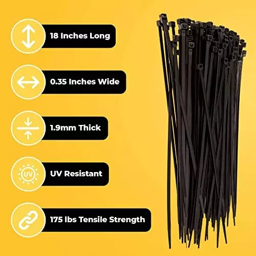 SCHOFIC Heavy Duty Cable Zip Ties Nylon (Polyamide) Black 4.8x450 mm, (Pack of ‎200)