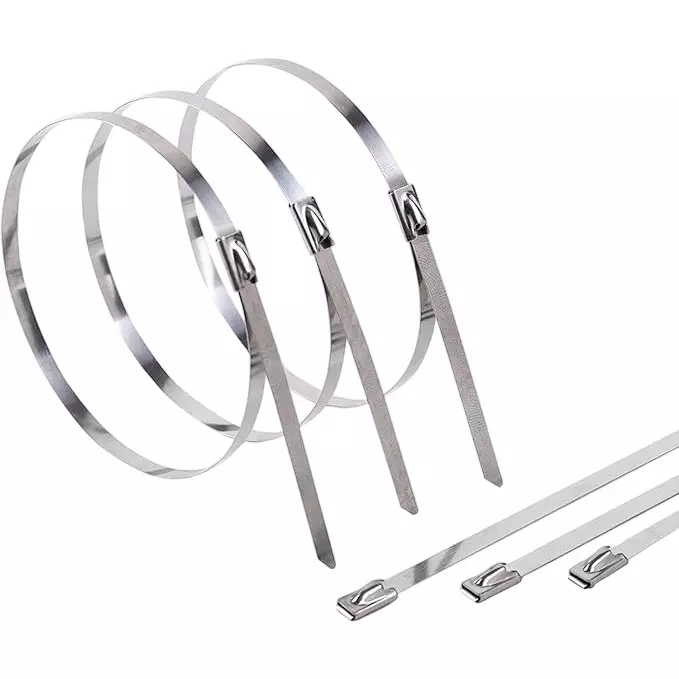 GENERIC 400 mm Stainless Steel Zip Locking Cable Ties Silver (Pack of 100 Pcs)