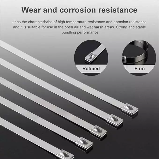 GENERIC 400 mm Stainless Steel Zip Locking Cable Ties Silver (Pack of 100 Pcs)