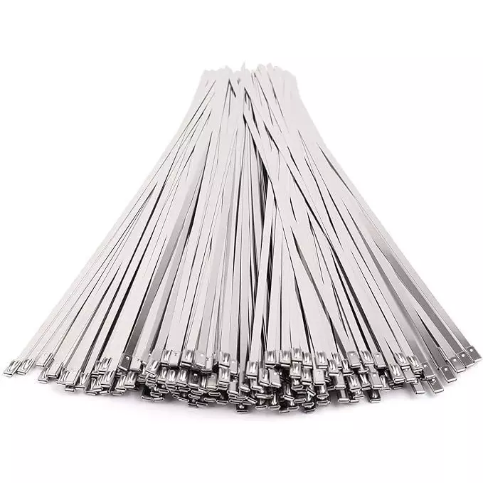 GENERIC 400 mm Stainless Steel Zip Locking Cable Ties Silver (Pack of 100 Pcs)