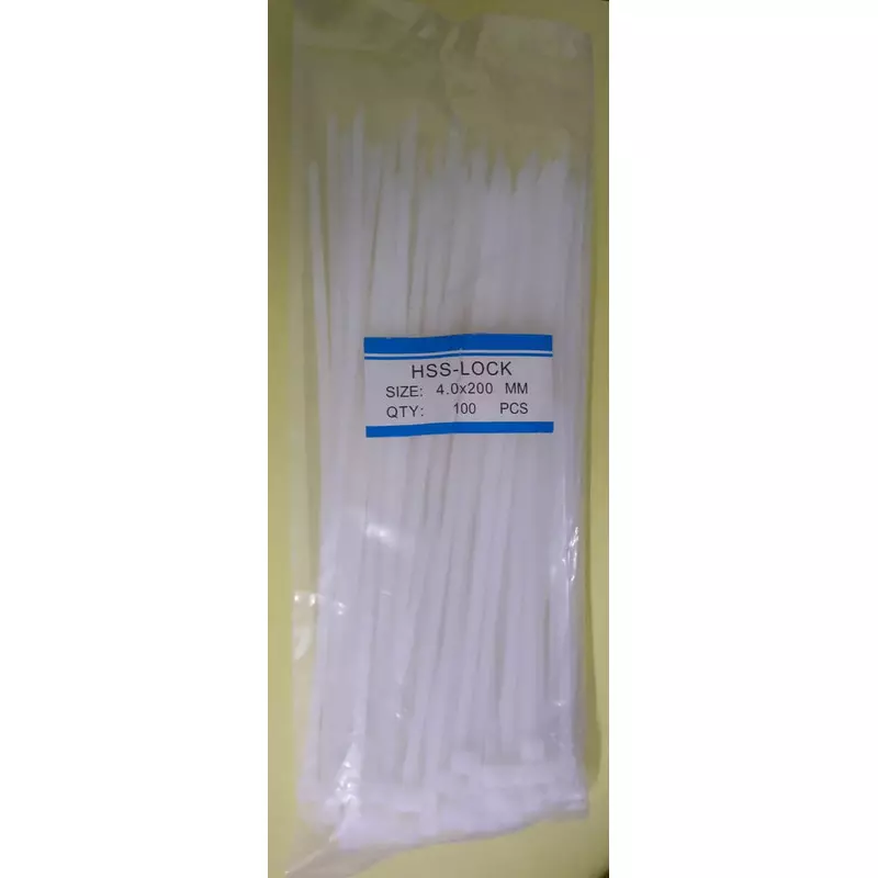 GENERIC 100 Pcs Per Pack Cabel Tie Nylon White HSS Lock Type 200 x 4 mm (Pack of 100)