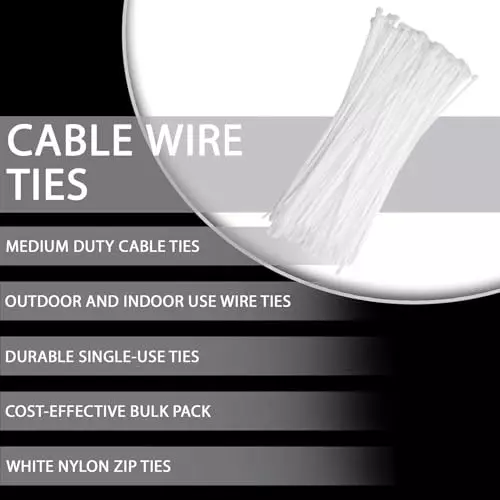 SCHOFIC Heavy Duty Cable Zip Ties Nylon (Polyamide) White 3.6x250 mm, (Pack of ‎50)