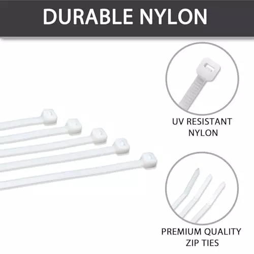 SCHOFIC Heavy Duty Cable Zip Ties Nylon (Polyamide) White 3.6x250 mm, (Pack of ‎50)