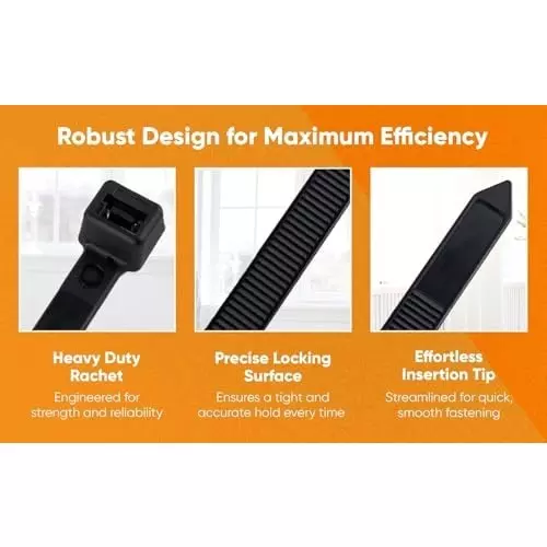 SCHOFIC Heavy Duty Cable Zip Ties Nylon (Polyamide) Black 4.8x368 mm, (Pack of ‎1000)