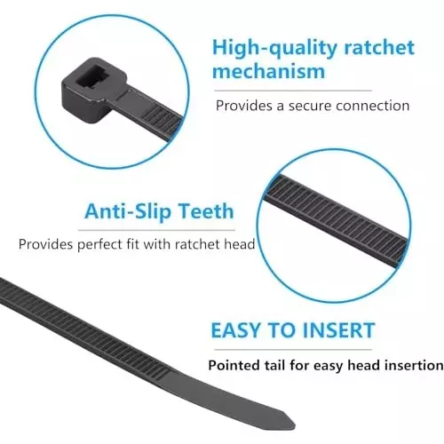 SCHOFIC Heavy Duty Cable Zip Ties Nylon (Polyamide) Black 4.8x368 mm, (Pack of ‎1000)
