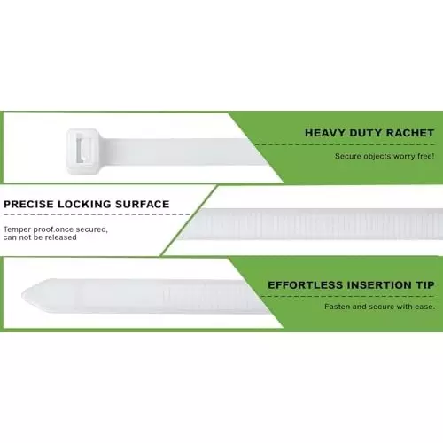 SCHOFIC Heavy Duty Cable Zip Ties Nylon (Polyamide) White 4.8x368 mm, (Pack of ‎1000)