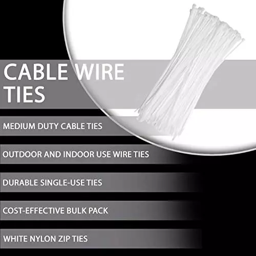 SCHOFIC Heavy Duty Cable Zip Ties Nylon (Polyamide) White 4.8x368 mm, (Pack of ‎1000)