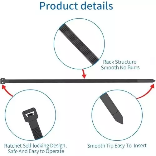 SCHOFIC Heavy Duty Cable Zip Ties Nylon (Polyamide) Black 7.2x530 mm, (Pack of ‎500)