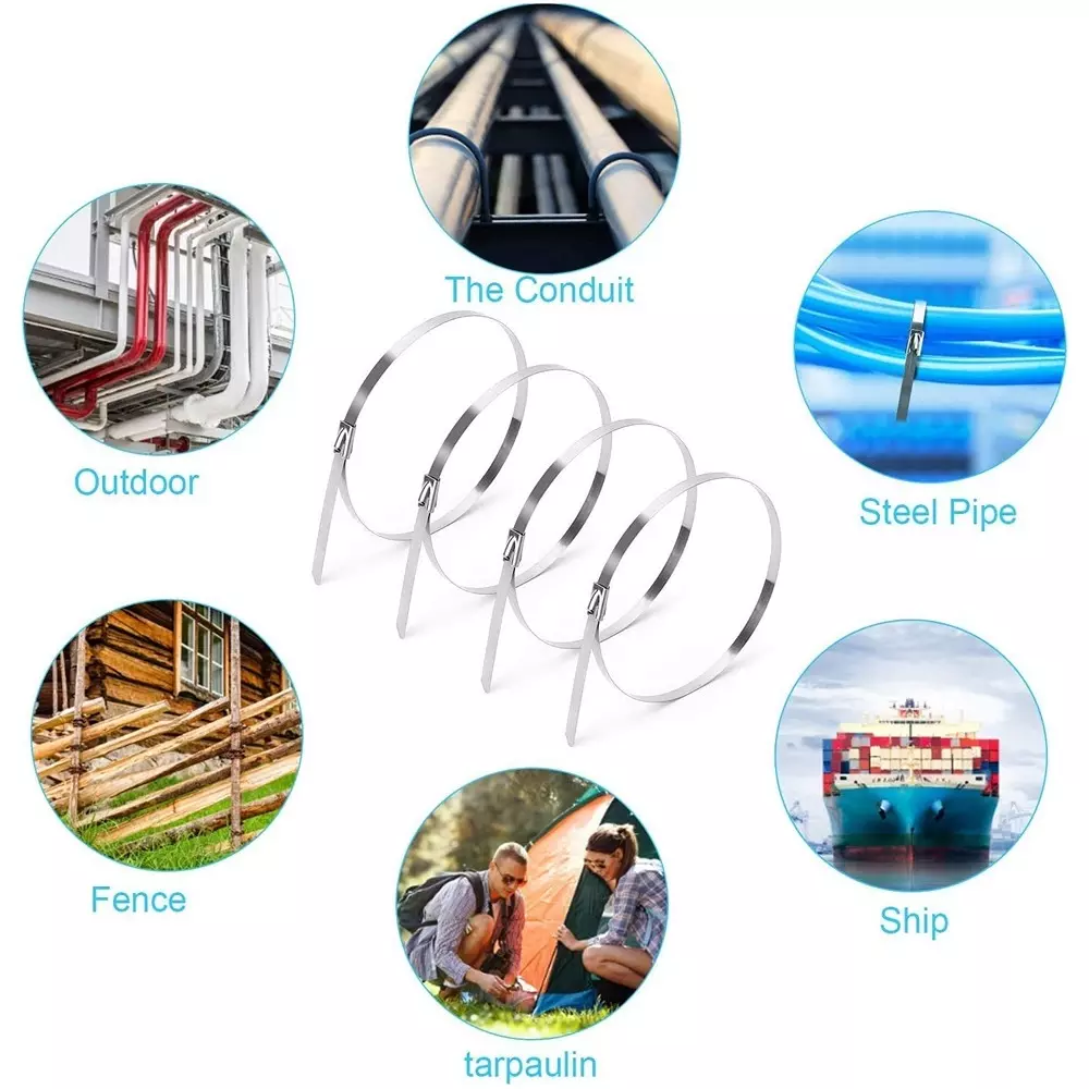 GENERIC 304.8 mm Stainless Steel Self-Locking Cable Zip Ties Silver (Pack of 50 Pcs)