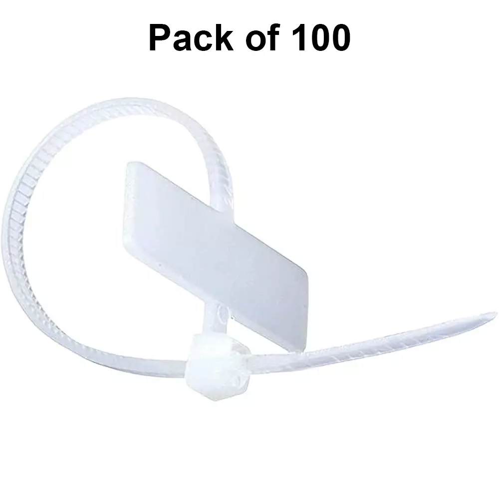 Elettro Self Locking Cable Tie Tag Type Series PA 66 Nylon White Color 100 mm Length and 2.5 mm Width, ET-T 100 X 2.5 (Pack of 100)