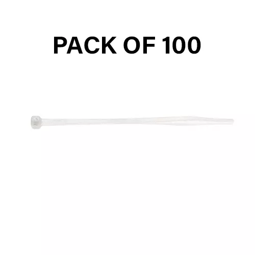 Partex Cable Tie Natural Color Nylon, Length 100 mm and Width 2.5 mm, HFC 100+ (Pack of 100)