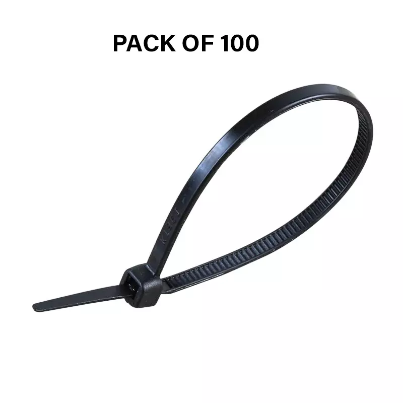 Partex Cable Tie Non-Releasable Black Color Nylon, Length 200 mm and Width 3.6 mm, HFC 200L (Pack of 100)