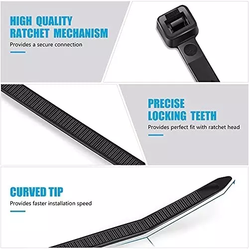 SCHOFIC Heavy Duty Cable Zip Ties Nylon (Polyamide) Black 7.2x250 mm, (Pack of ‎100)