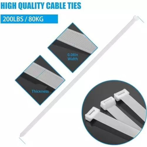 SCHOFIC Heavy Duty Cable Zip Ties Nylon (Polyamide) White 7.2x300 mm, (Pack of ‎1000)