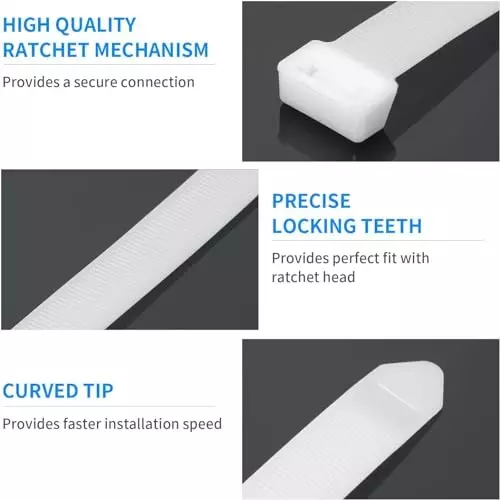 SCHOFIC Heavy Duty Cable Zip Ties Nylon (Polyamide) White 7.2x300 mm, (Pack of ‎1000)