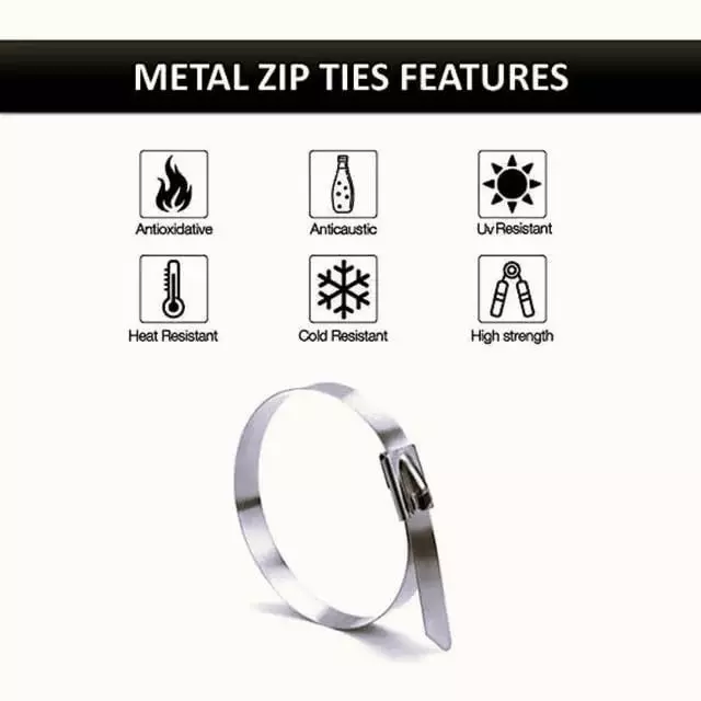 GENERIC 4.6x250 mm Stainless Steel Zip Locking Cable Ties Silver(Pack of 100 Pcs)