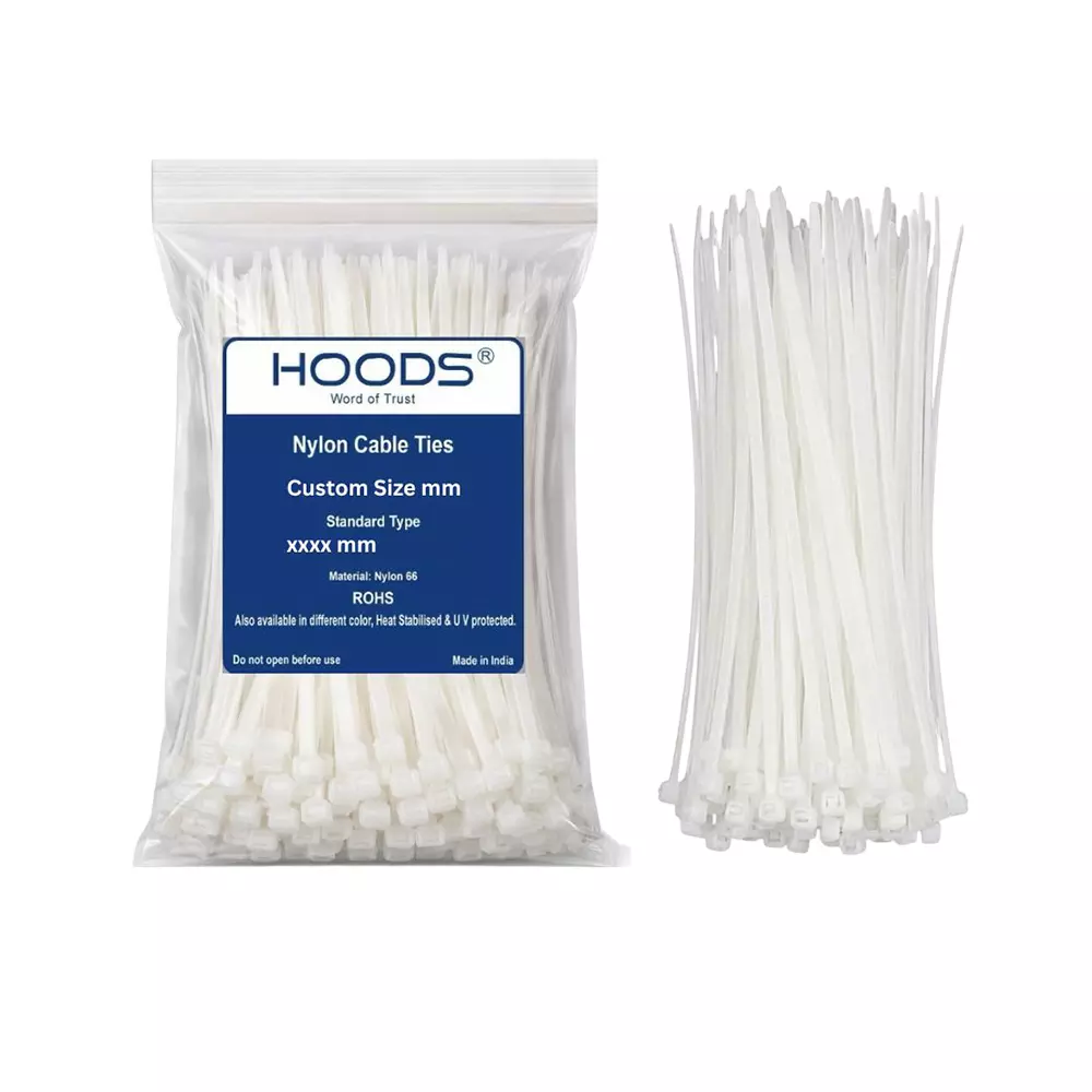 HOODS Cable Ties 200x2.5 mm Nylon White, HS-200-LT (Pack of 100 Pcs)
