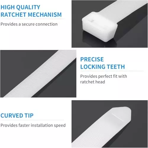 SCHOFIC Heavy Duty Cable Zip Ties Nylon (Polyamide) White 7.2x250 mm, (Pack of ‎200)