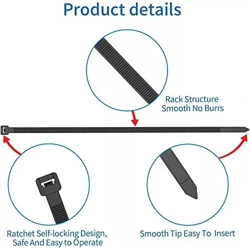 SCHOFIC Heavy Duty Cable Zip Ties Nylon (Polyamide) Black 7.6x370 mm, (Pack of ‎1000)