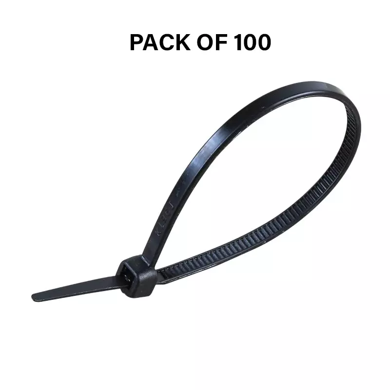 Partex Cable Tie Non-Releasable Black Color Nylon, Length 200 mm and Width 3.6 mm, HFC 200+ L (Pack of 100)