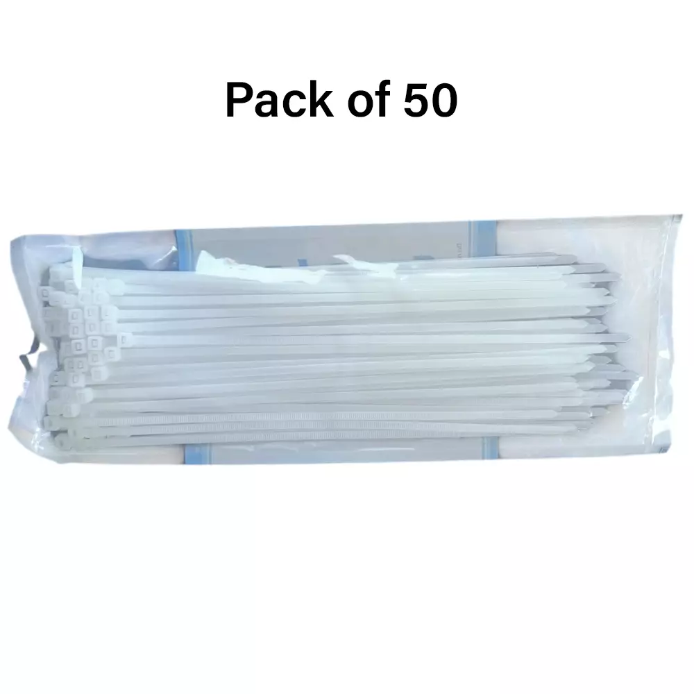 GENERIC 100 Pcs Per Pack Cabel Tie Nylon White HSS Lock Type 200 x 4 mm (Pack of 50)