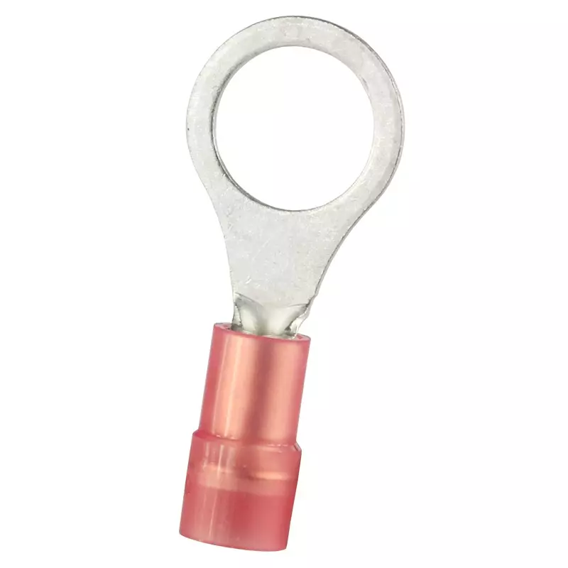 RS PRO Crimp Ring Terminal 22 AWG to 16 AWG Red Insulated M8 Stud Copper Tin E245391 0.75 mm Thick, 2707627 (Pack of 500)