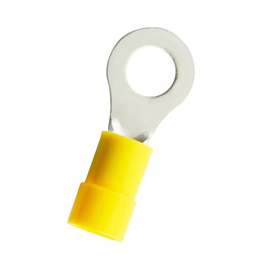 RS PRO Crimp Ring Terminal 12 AWG to 10 AWG Yellow Insulated M6 Stud Copper Tin E245391 1 mm Thick, 2707644 (Pack of 500)