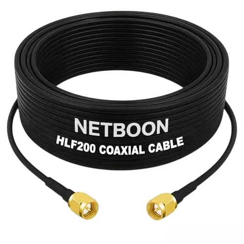 NETBOON HLF200 Low Loss Coaxial Cable 20 m with SMA Male to SMA Male Connector RF 50 Ohm for Antennas, Lab Testing, CCTV