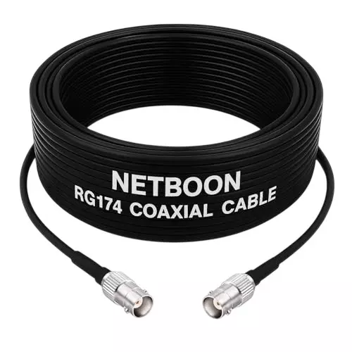 NETBOON NEW-RG174 Low Loss Coaxial Cable BNC Female to BNC Female Connector RF 50 Ohm 15 cm Black for Communication, Testing