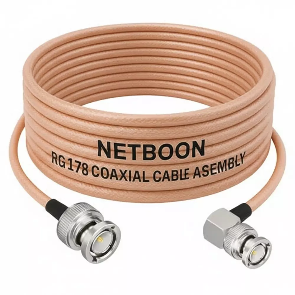 NETBOON RG178 Coaxial Cable with BNC Male to BNC Male Right Angle Connector 30 cm Copper 50 Ohm for Testing & Communication Systems