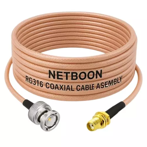NETBOON RG316 Coaxial Cable with BNC Male to SMA Female Connector 15 cm Copper 50 Ohm for Signal Analyzers, Oscilloscopes