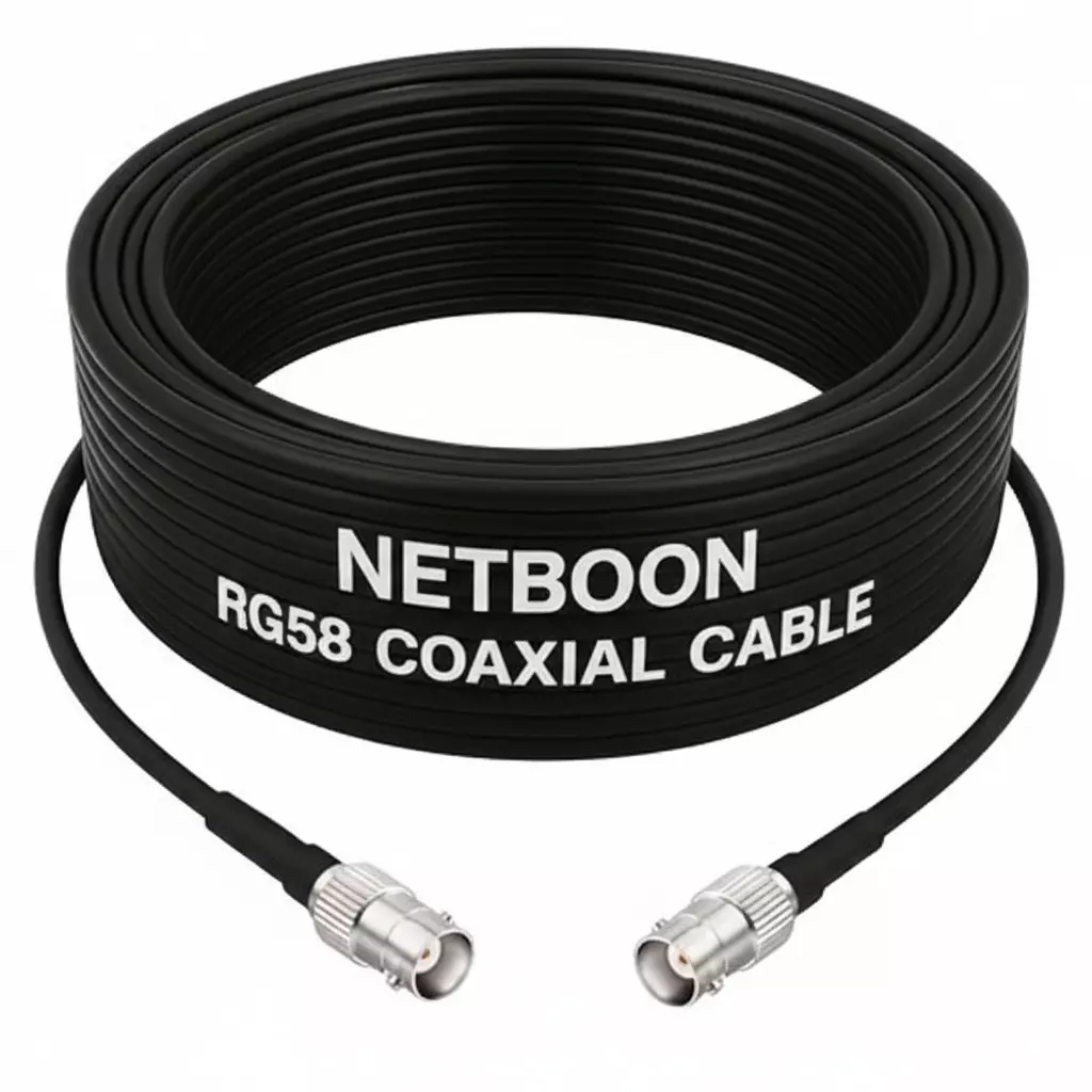 NETBOON RG58 Coaxial Cable with BNC Female to BNC Female Connector 20 m Black 50 Ohm for CCTV, Radio, Test Equipment & Communication Systems
