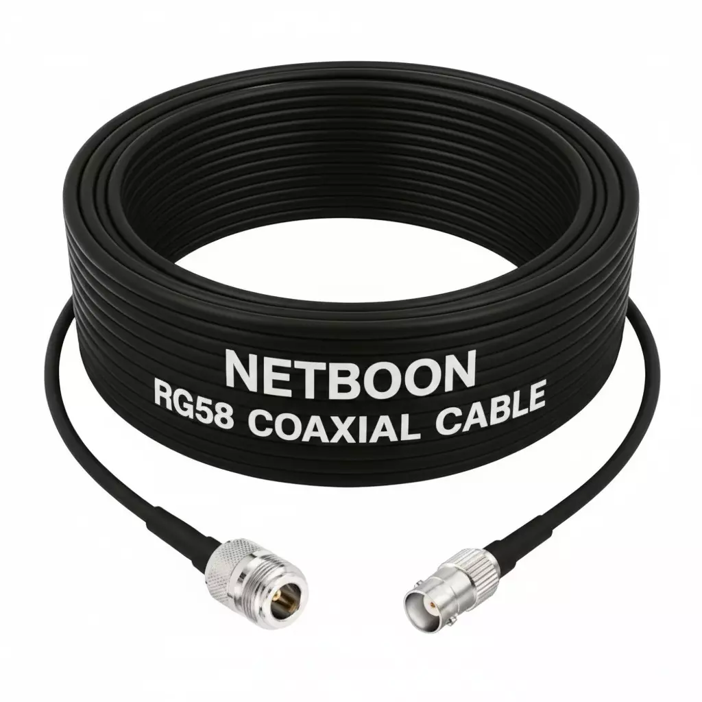 NETBOON RG58 Low Loss Coaxial Cable with N Female to BNC Female Connector 20 m Black 50 Ohm for Antennas, CCTV, Communication Systems, and RF Test Equipment